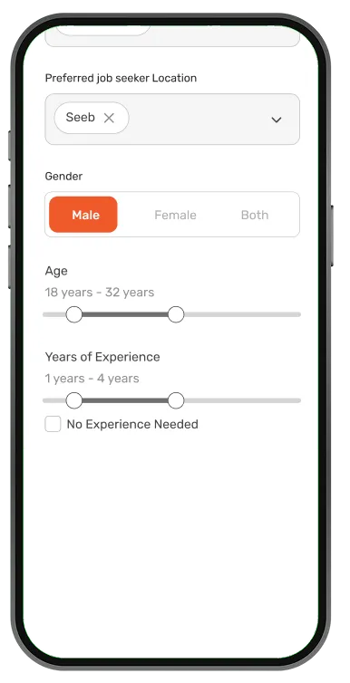 Filter Job Seekers screen – right panel
