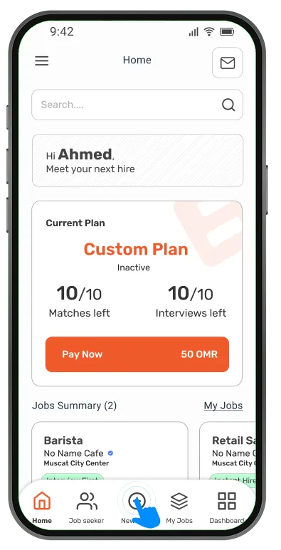 Home screen – New Job button