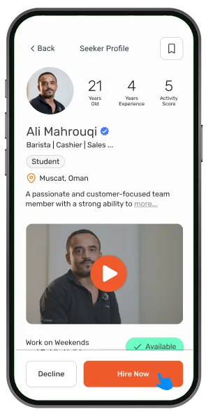 Job Seeker Profile – Hire Now button