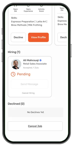 Hiring request pending status