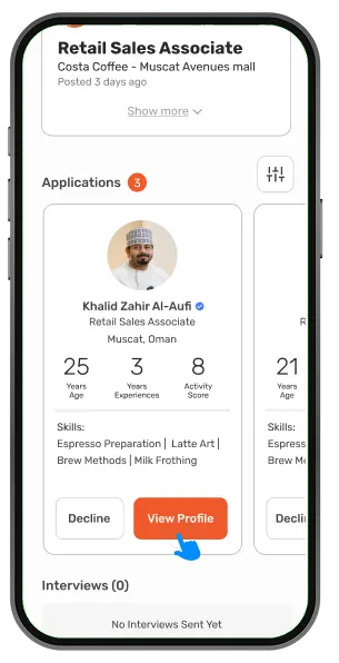 Applications list – review interview candidate