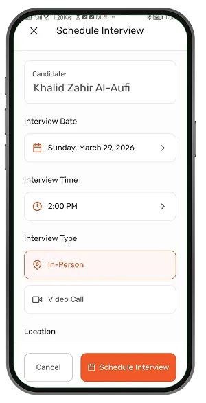 Schedule interview date and time