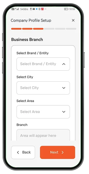 Branch Locations screen