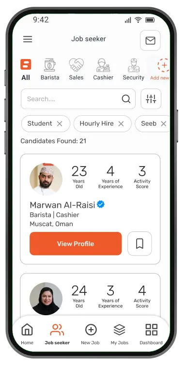 Job Seekers List screen